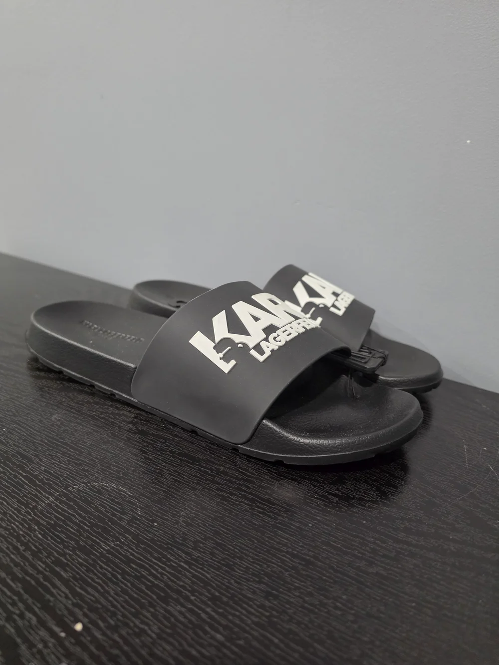 Karl Lagerfeld Black; White Logo Slide Sandals for Men